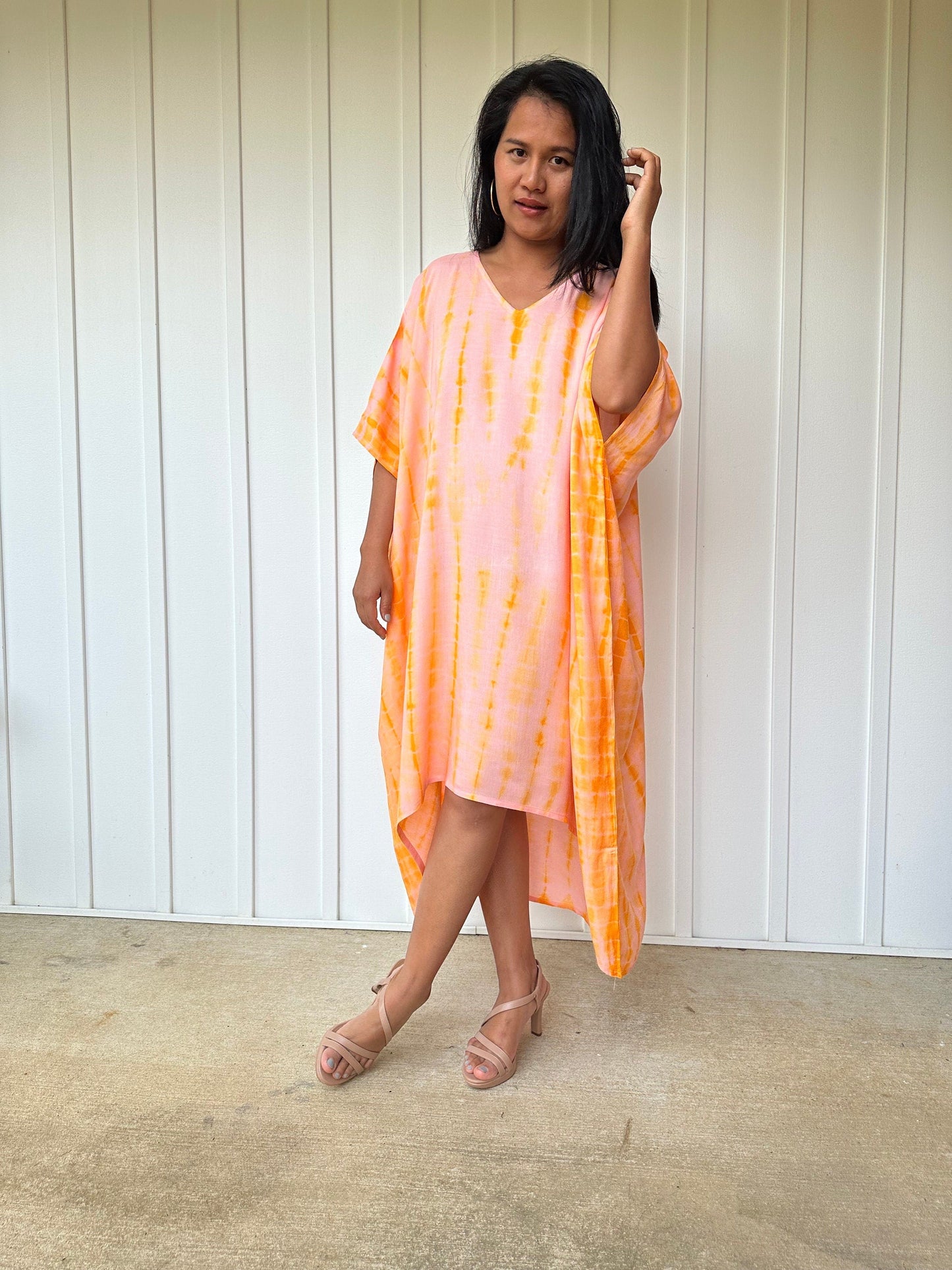 MALA handworks Stella High Low Kaftan in Orange Tie Dye