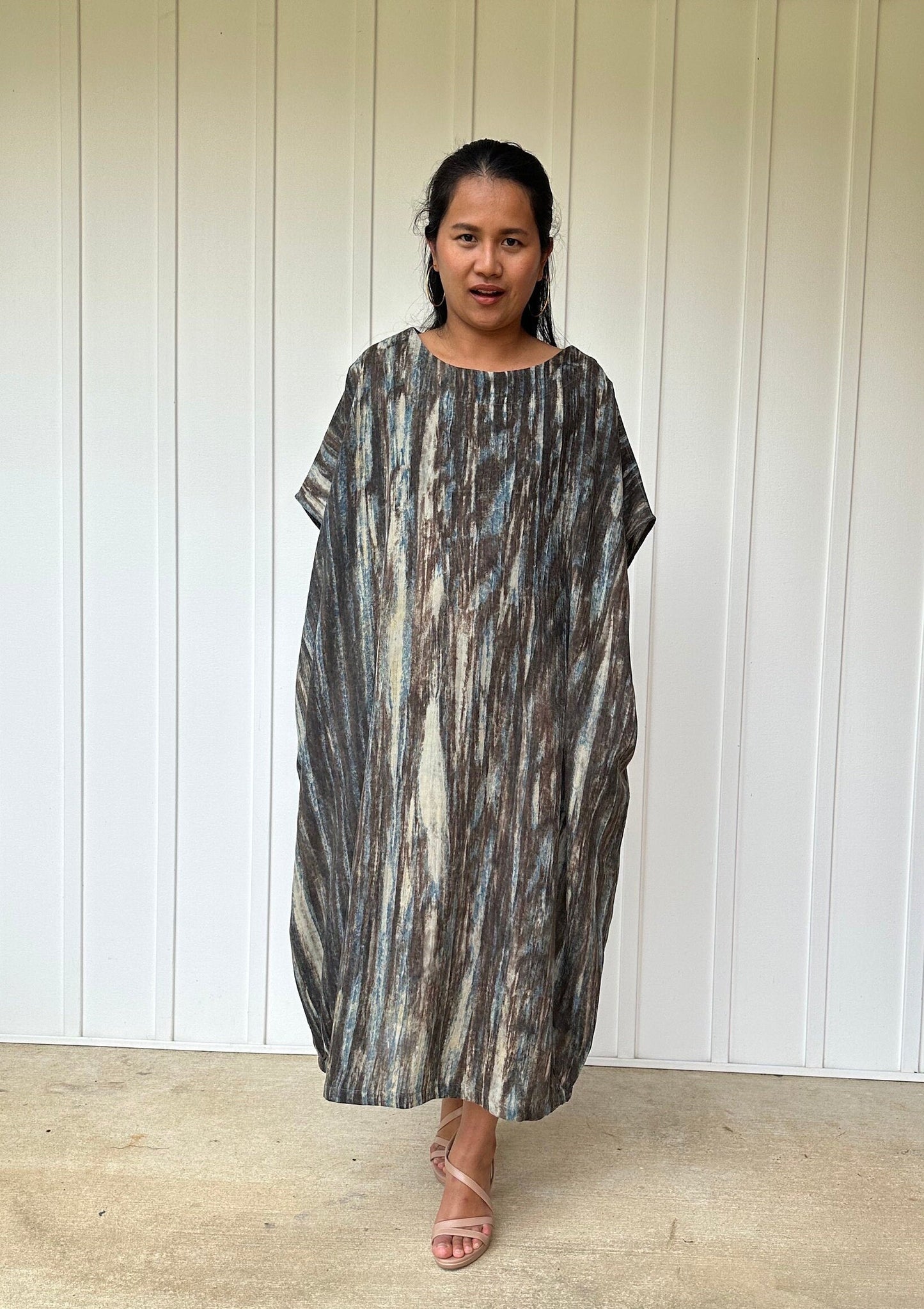 MALA handworks Uma Hand Painted with Natural Dye Boat Neck Double Gauze Cotton Kaftan