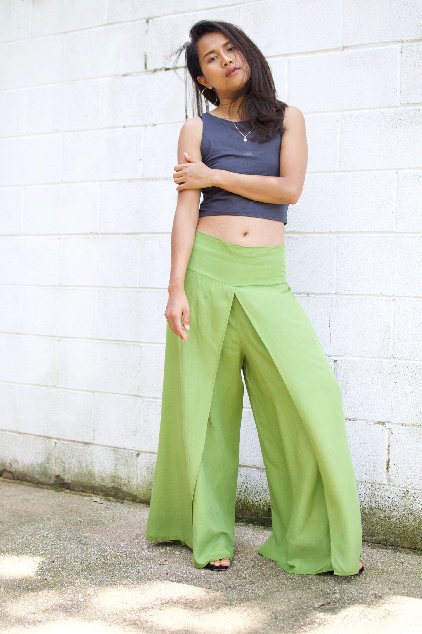 MALA handworks Willow Slit Leg Pants in Lime Green