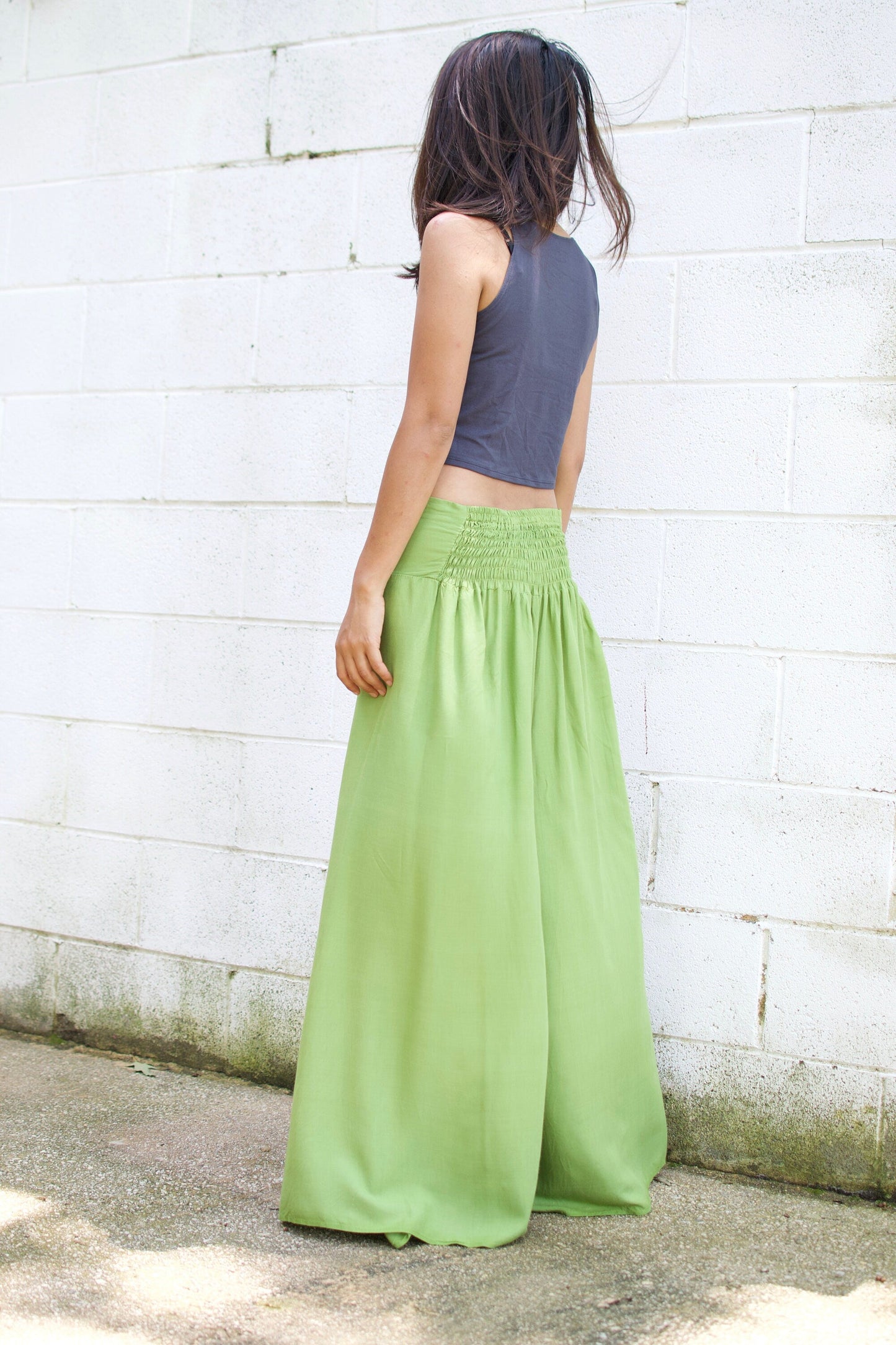 MALA handworks Willow Slit Leg Pants in Lime Green