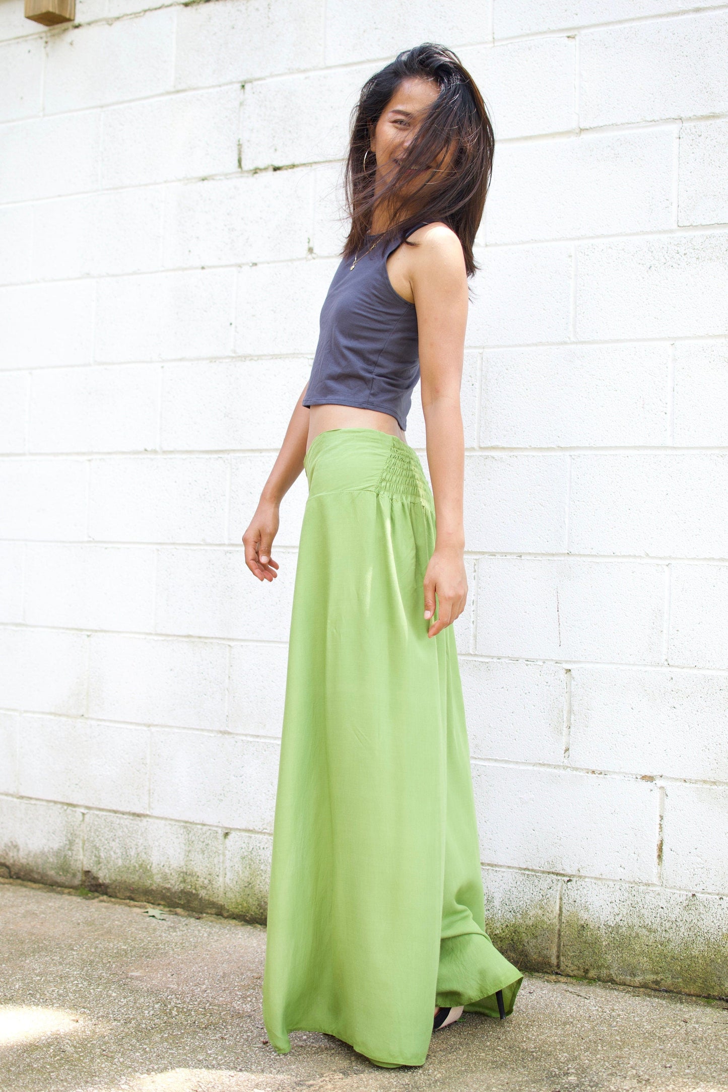 MALA handworks Willow Slit Leg Pants in Lime Green