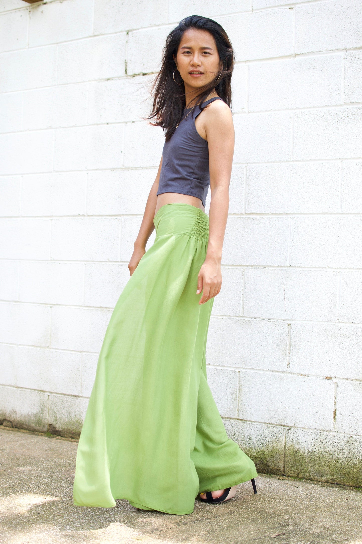 MALA handworks Willow Slit Leg Pants in Lime Green