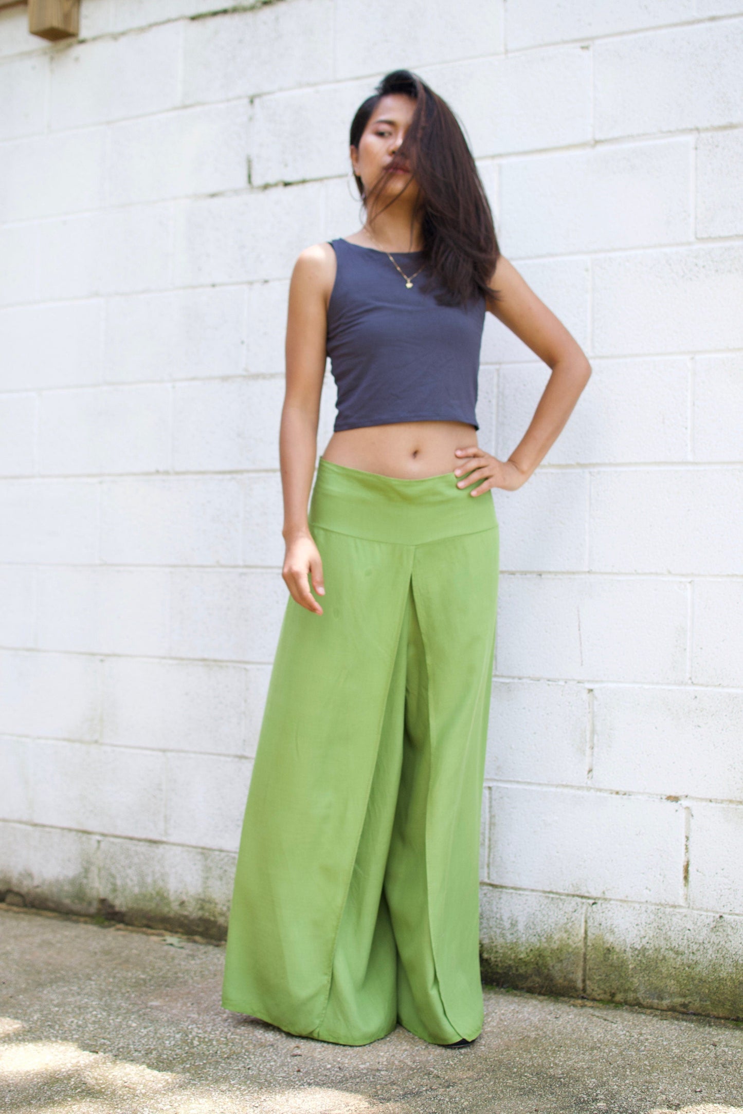 MALA handworks Willow Slit Leg Pants in Lime Green