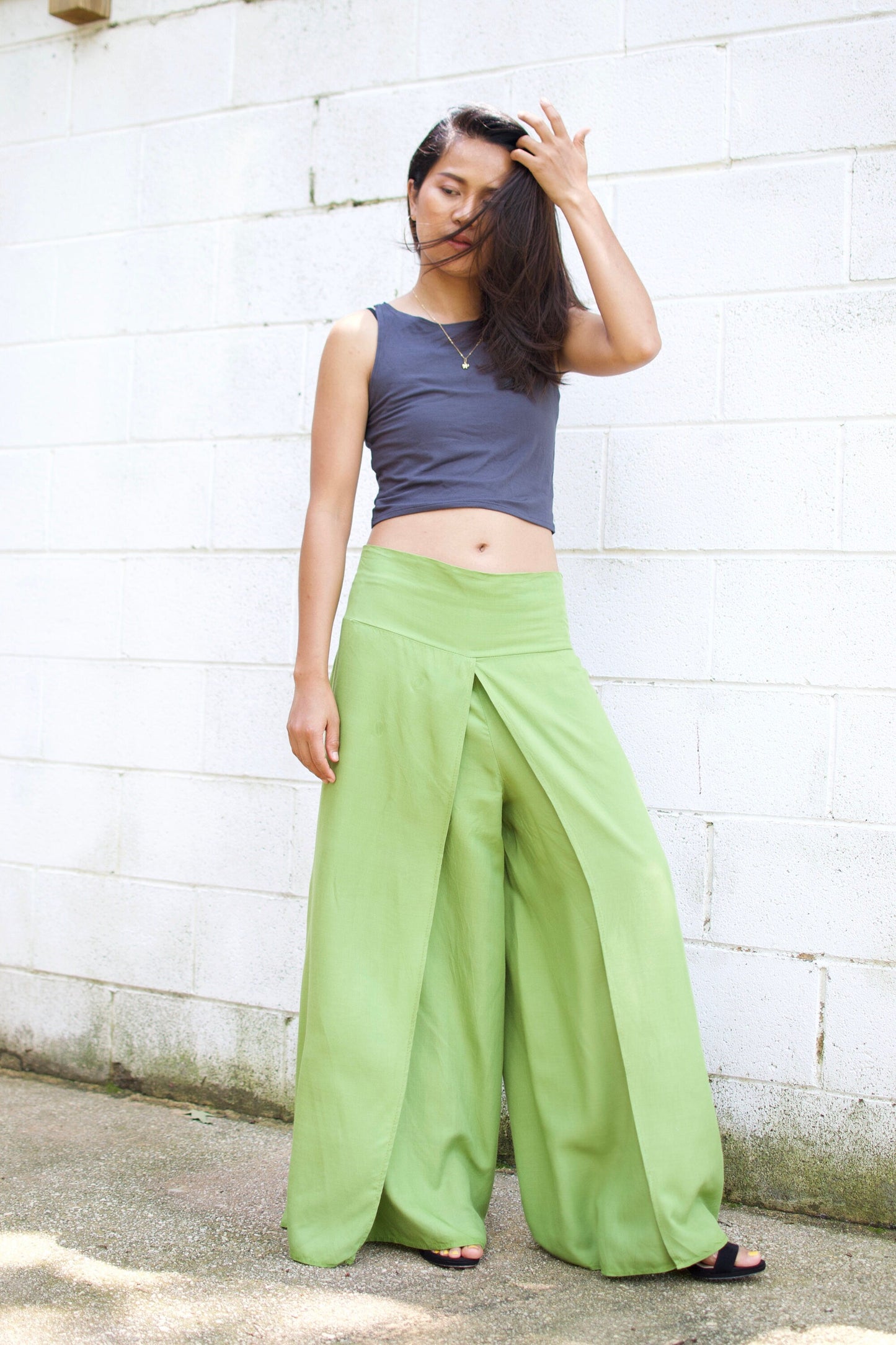 MALA handworks Willow Slit Leg Pants in Lime Green