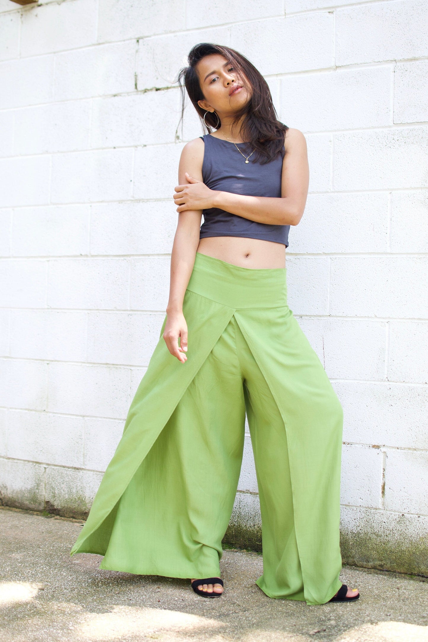 MALA handworks Willow Slit Leg Pants in Lime Green