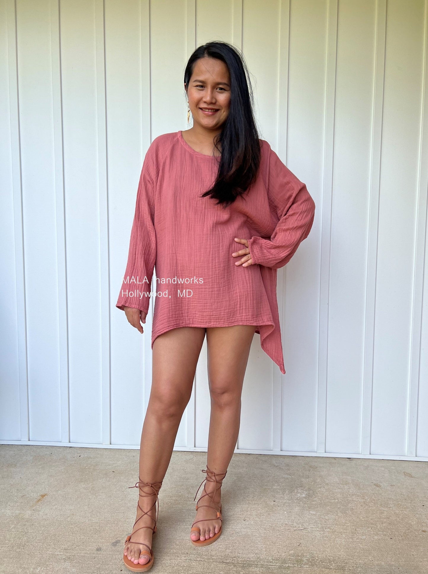 MALA handworks Xia Long Blouse in Salmon Pink