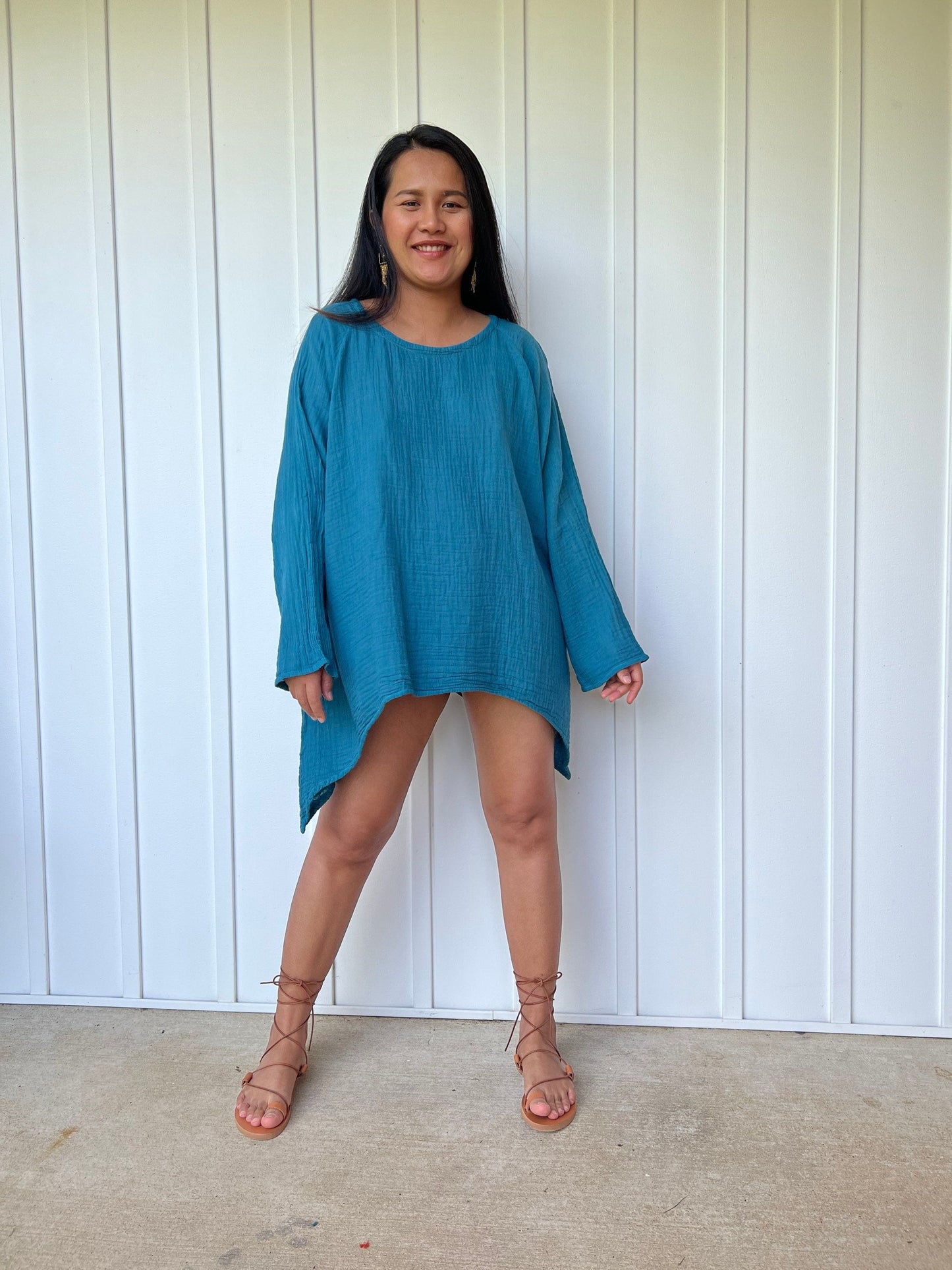 MALA handworks Xia Long Blouse in Teal Blue
