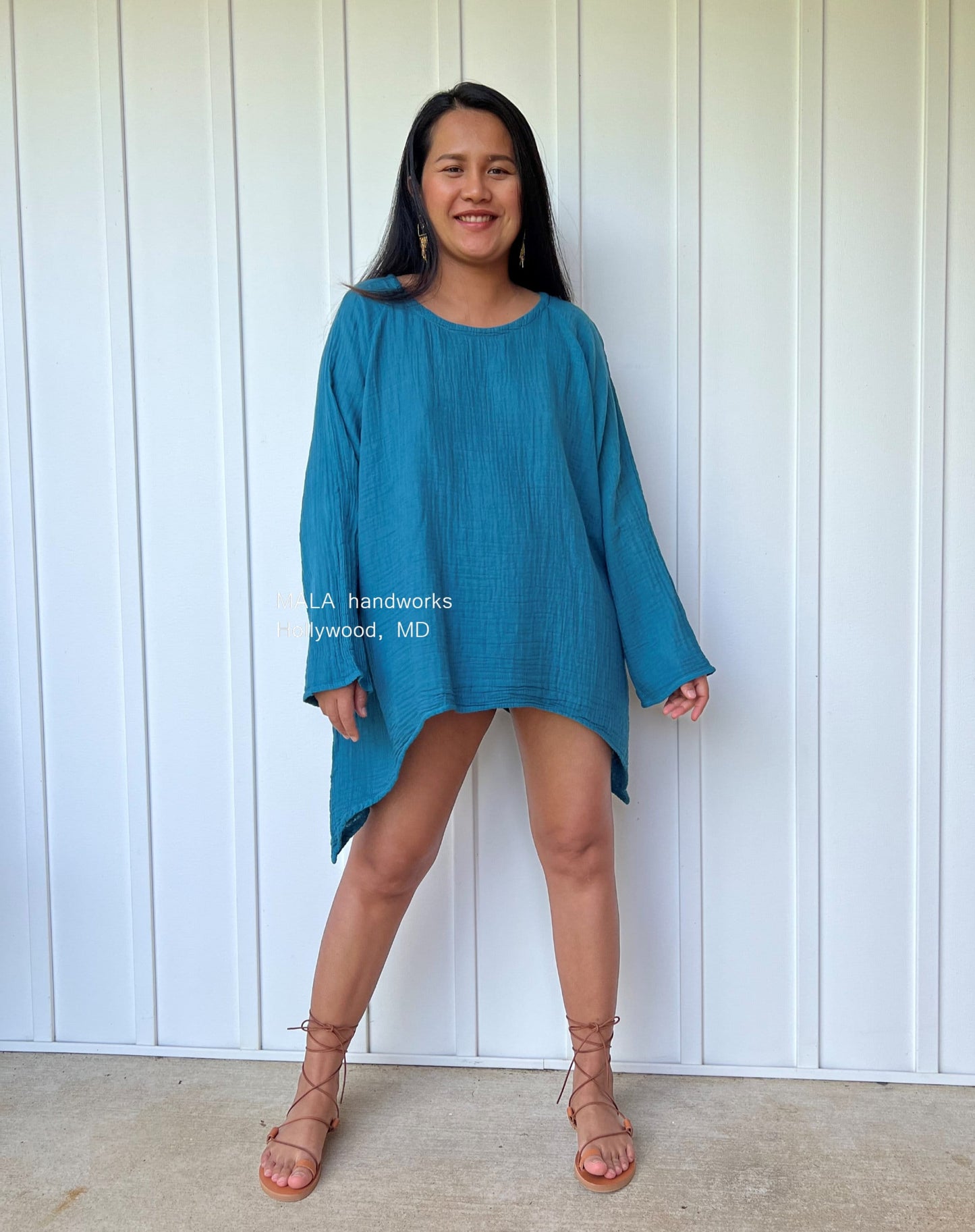 MALA handworks Xia Long Blouse in Teal Blue