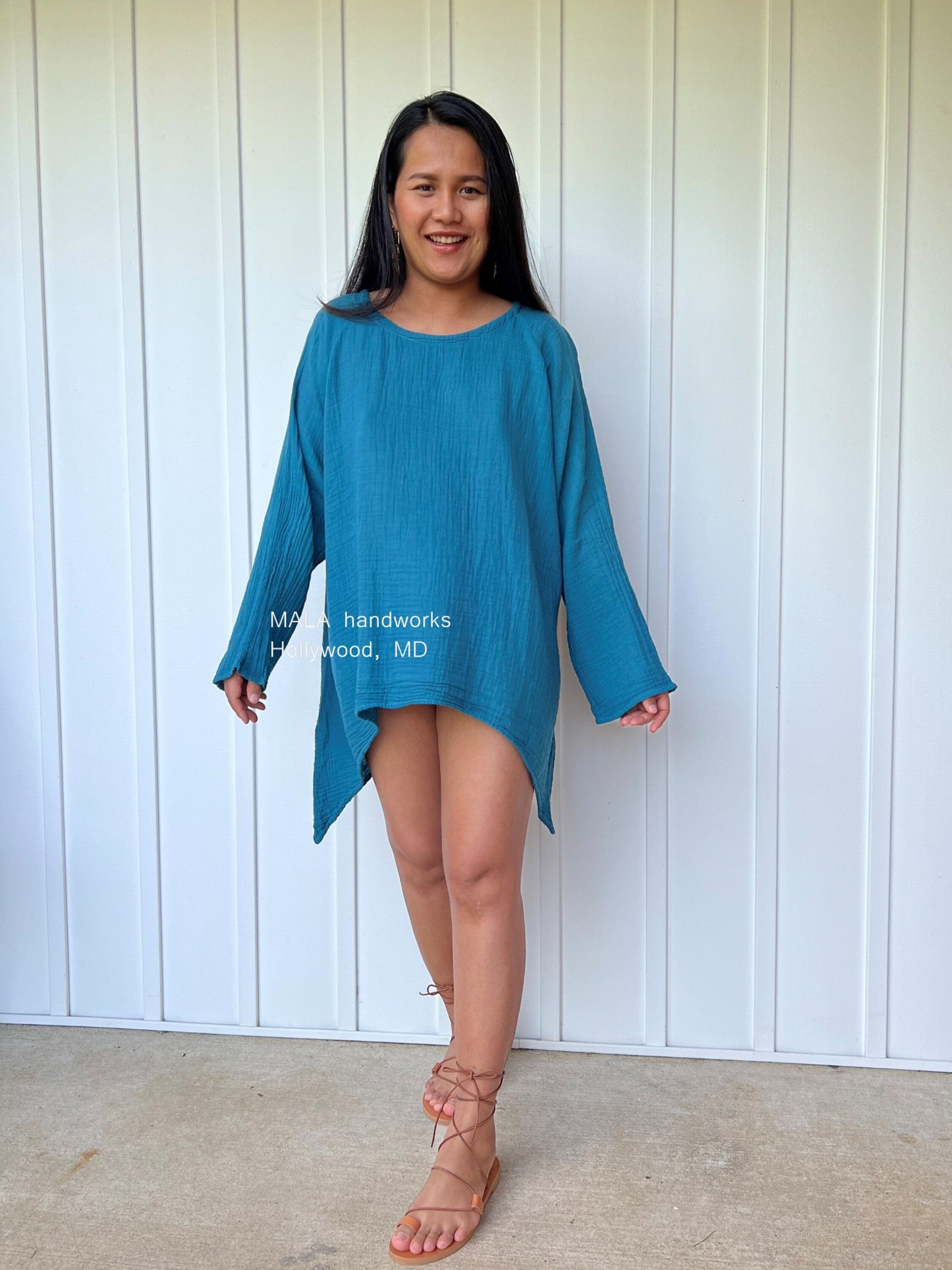 MALA handworks Xia Long Blouse in Teal Blue
