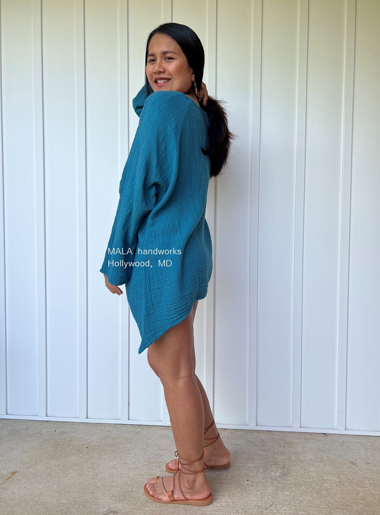 MALA handworks Xia Long Blouse in Teal Blue