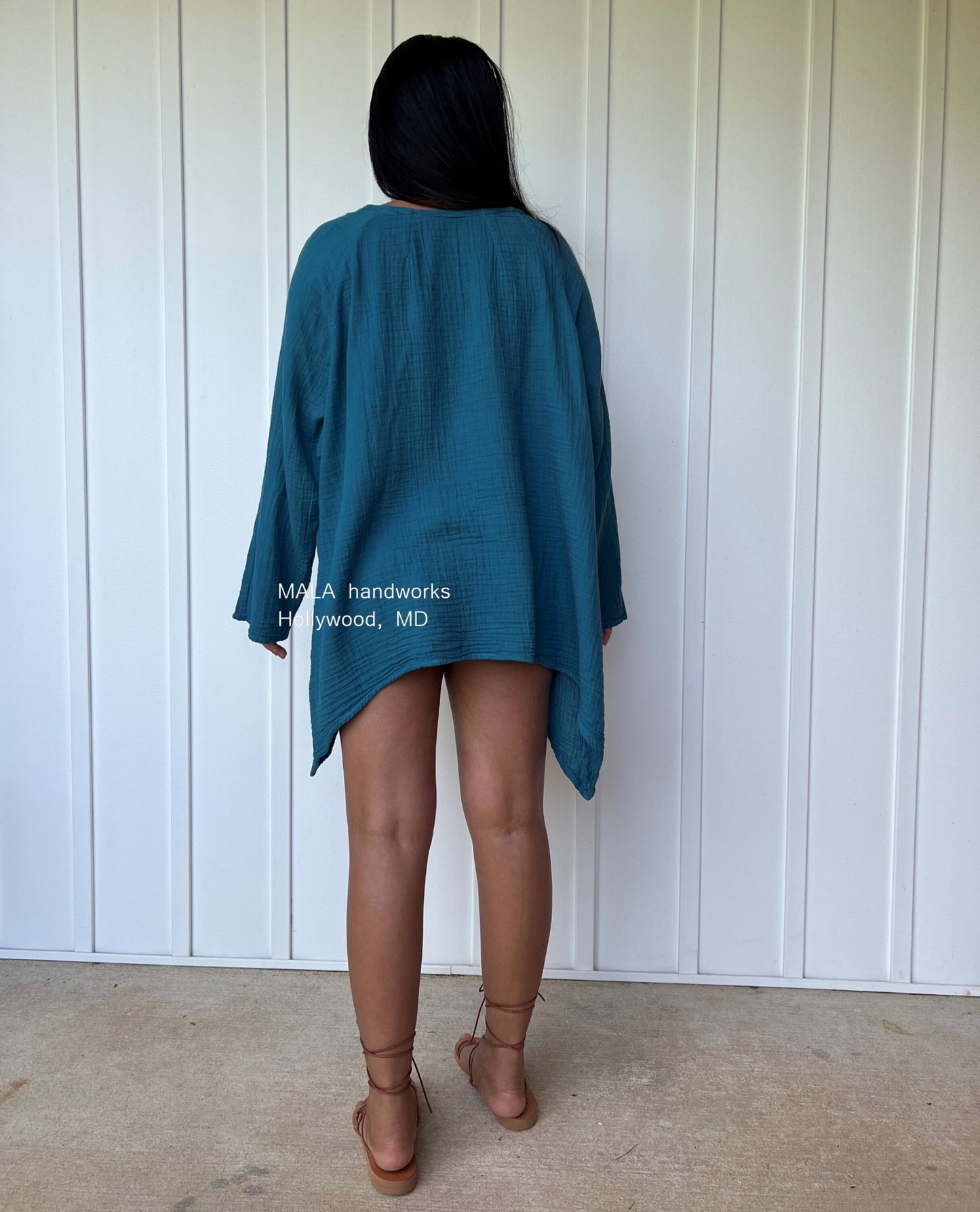 MALA handworks Xia Long Blouse in Teal Blue