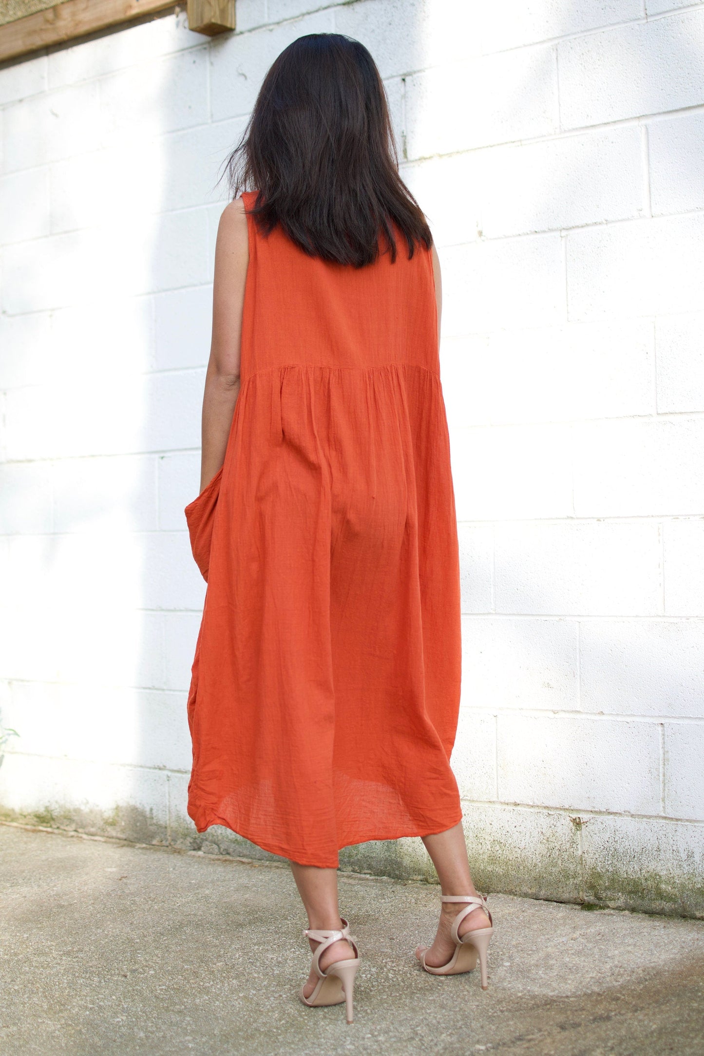MALA handworks Zara semi-sheer Dress in Natural Orange