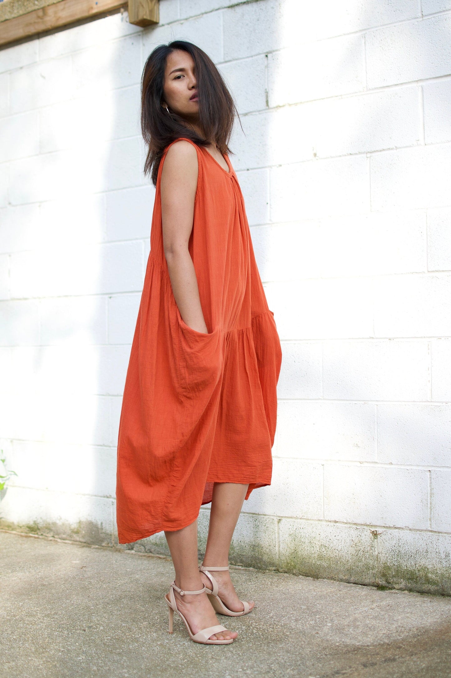 MALA handworks Zara semi-sheer Dress in Natural Orange