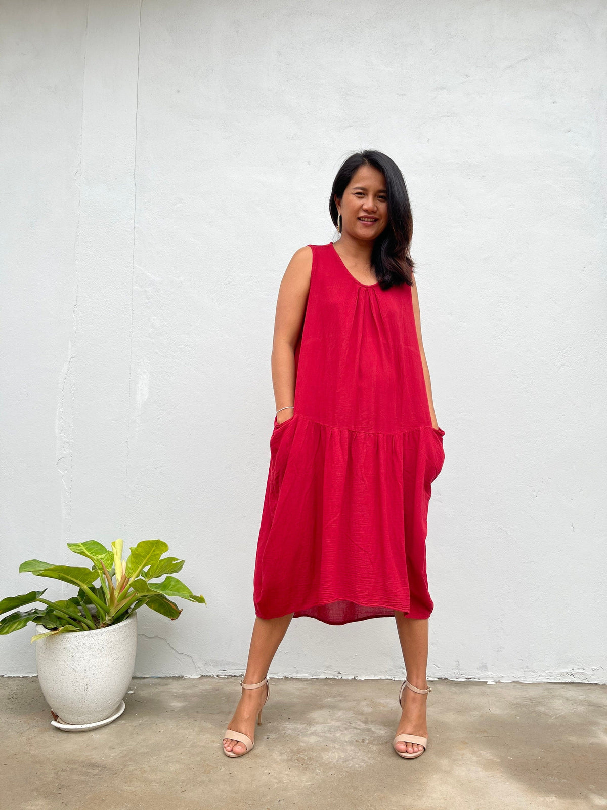 MALA handworks  Zara semi-sheer Dress in Natural Red