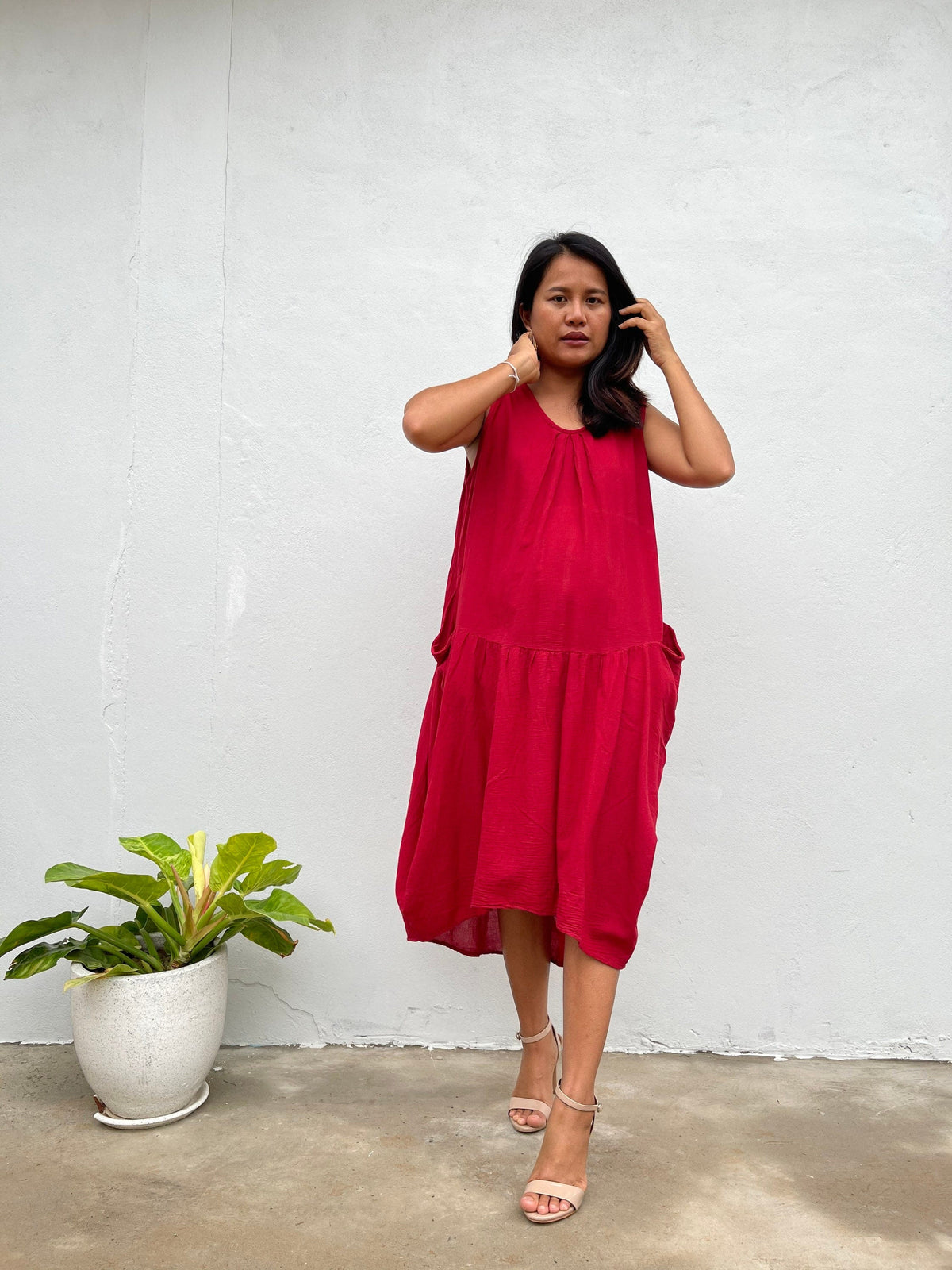 MALA handworks  Zara semi-sheer Dress in Natural Red