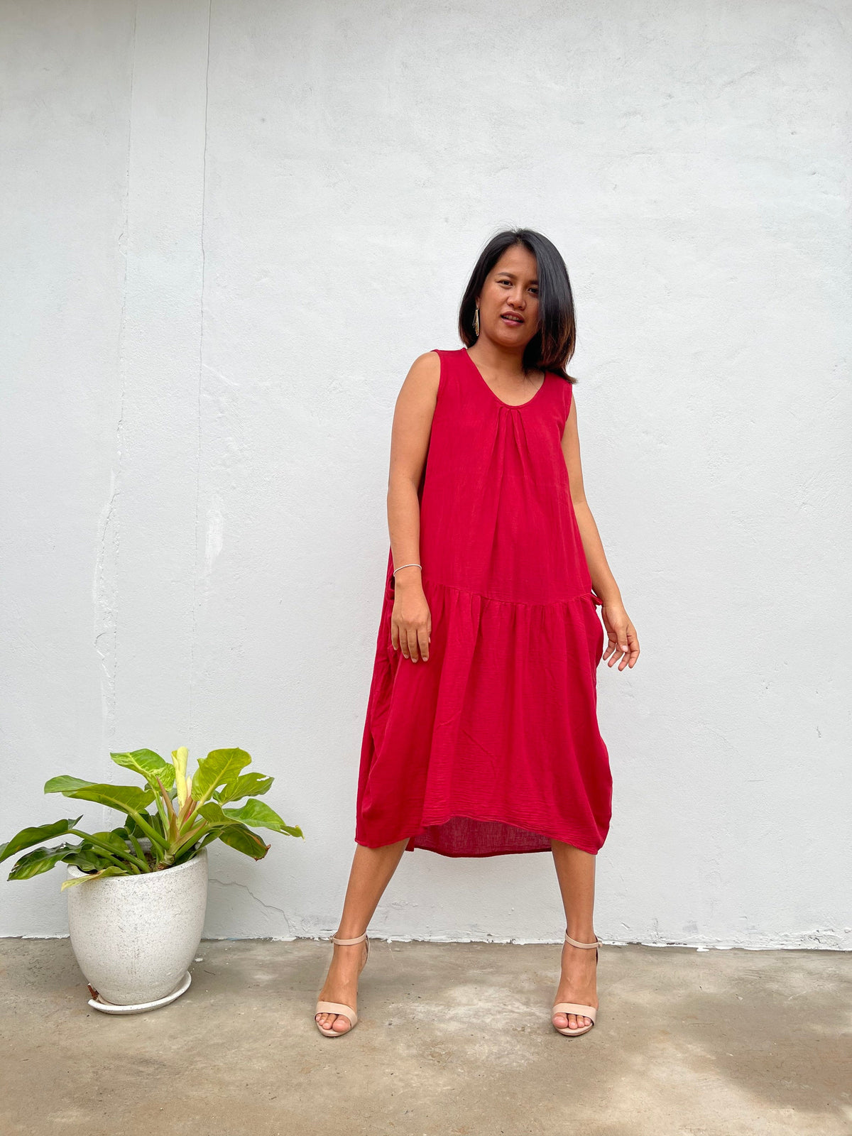 MALA handworks  Zara semi-sheer Dress in Natural Red