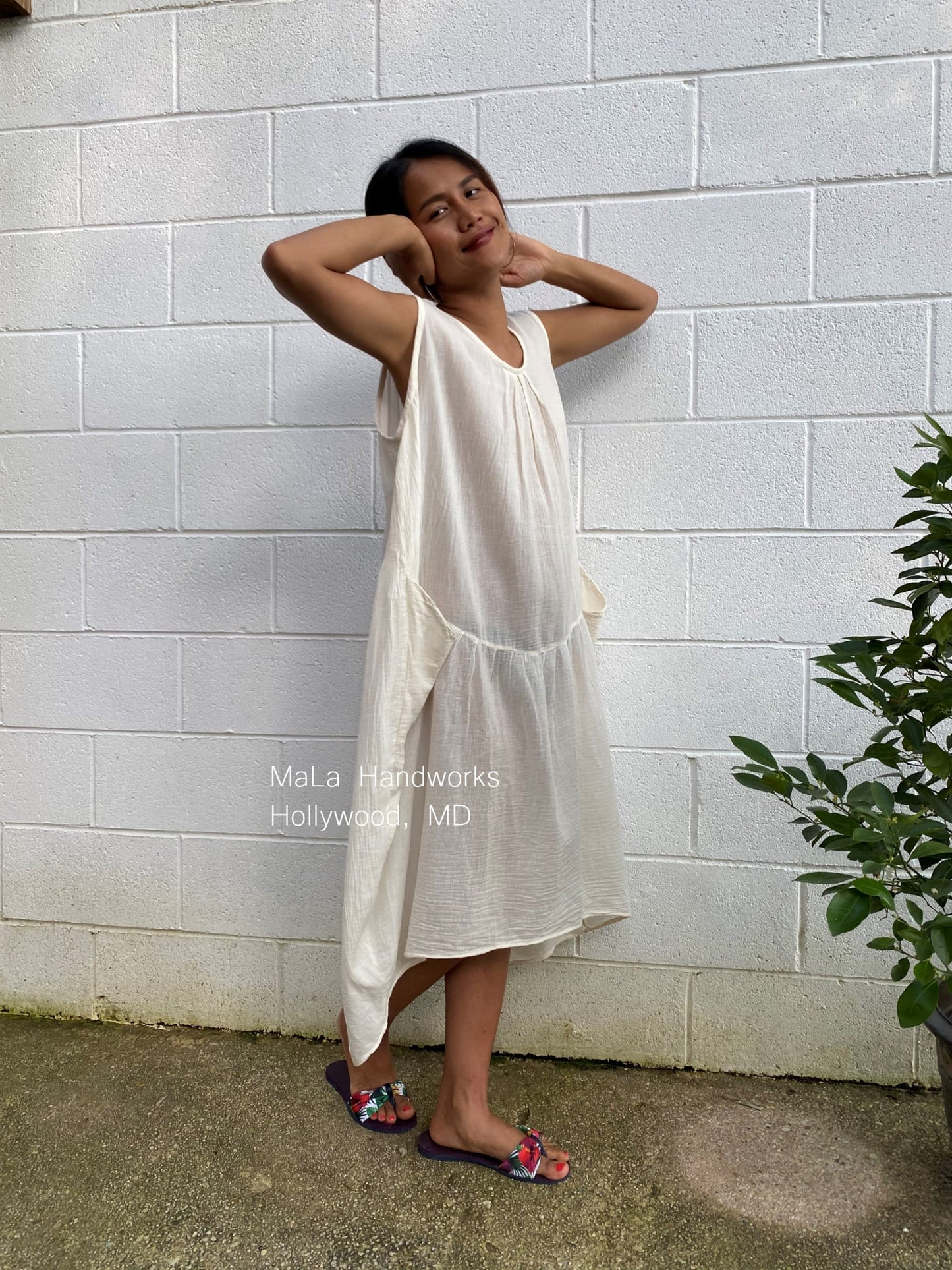 MALA handworks Zara semi-sheer Dress in Natural White