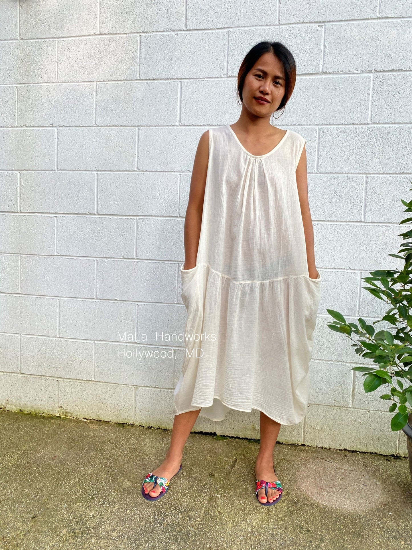 MALA handworks Zara semi-sheer Dress in Natural White