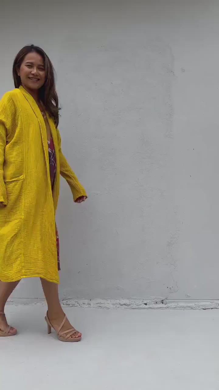 Yara Open Cotton Cardigan in Yellow Turmeric