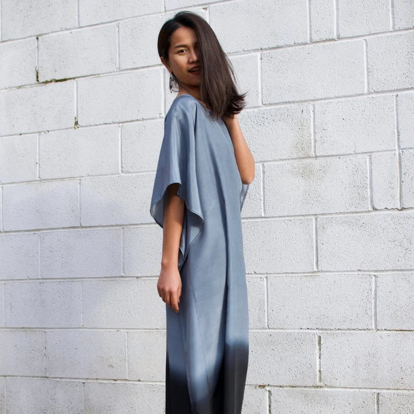 Batik collection - cora silk cotton blend kaftan in black and gray