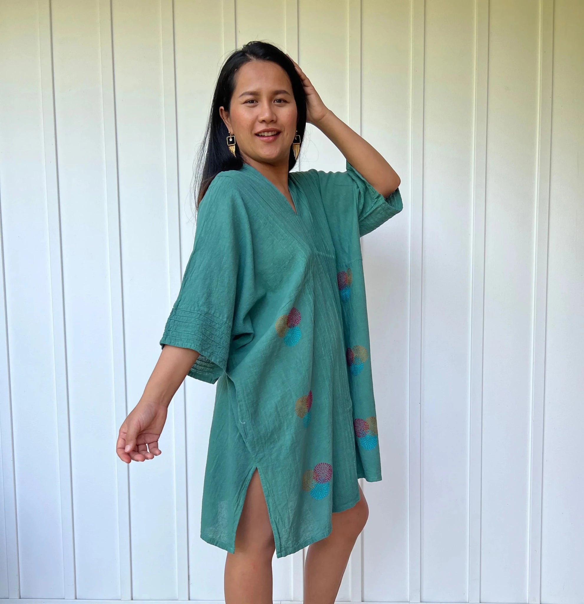 hand embroidered cotton midi dress for women