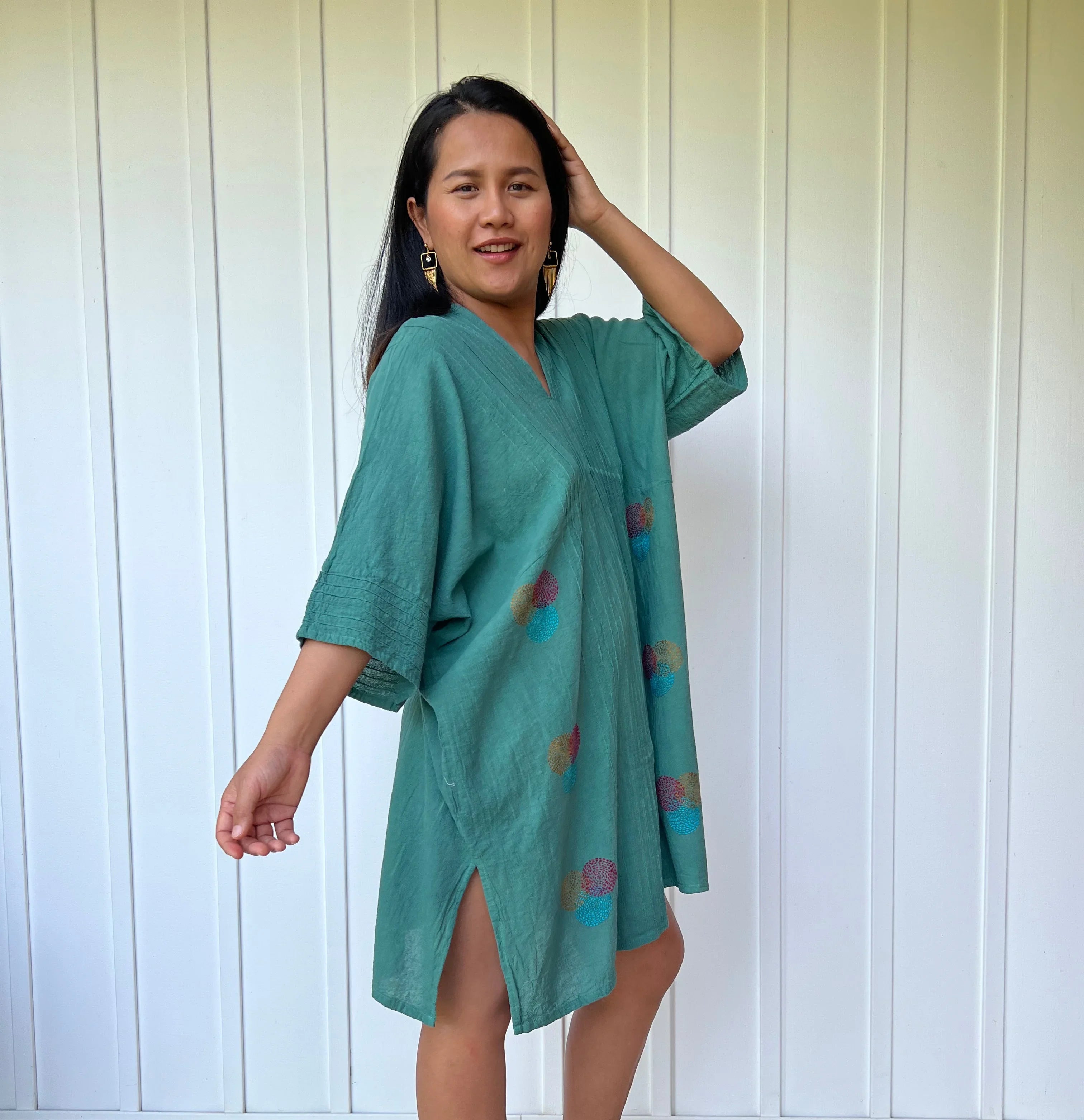 hand embroidered cotton midi dress for women