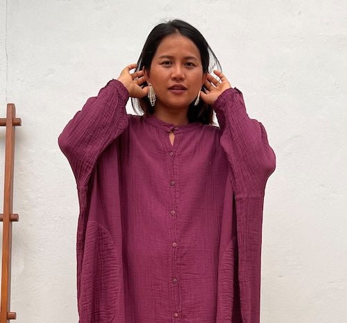 Handmade cotton kaftans and dresses in regal purple