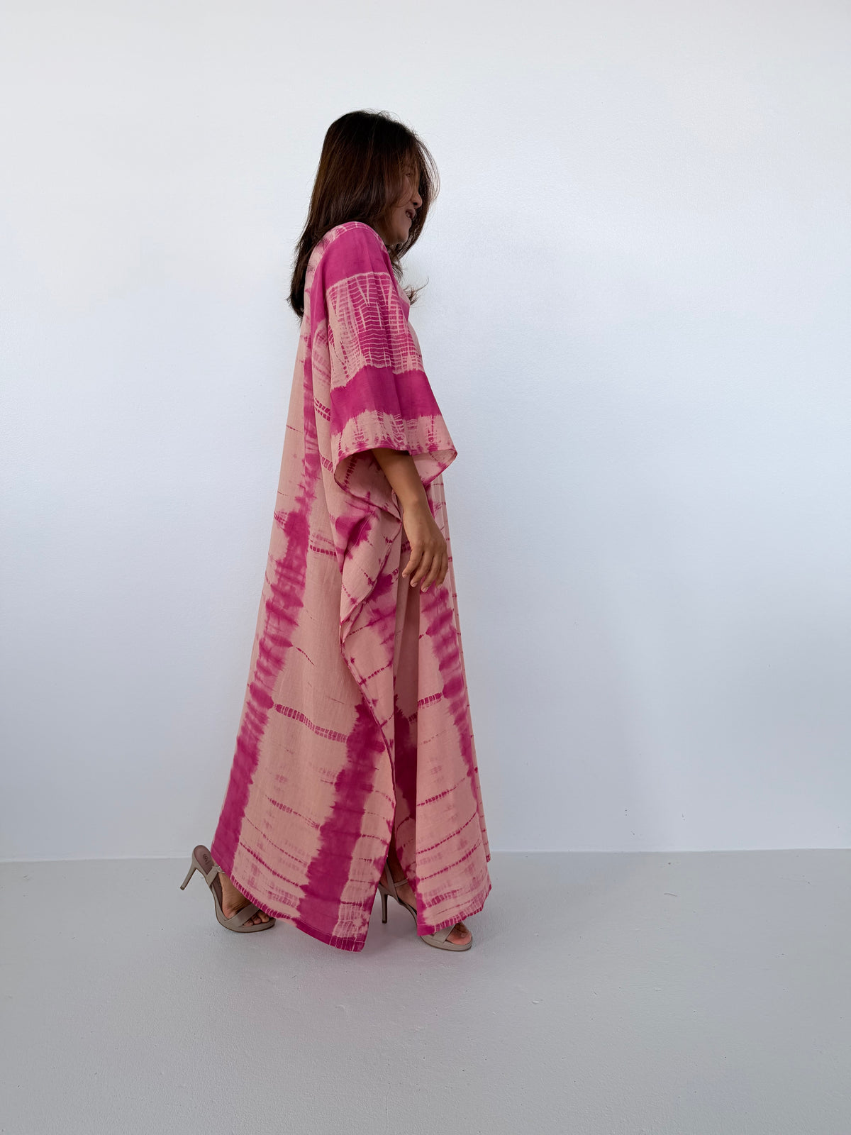 Mala Handworks Olena Cotton Kaftan in Watermelon & Peach Tie Dye