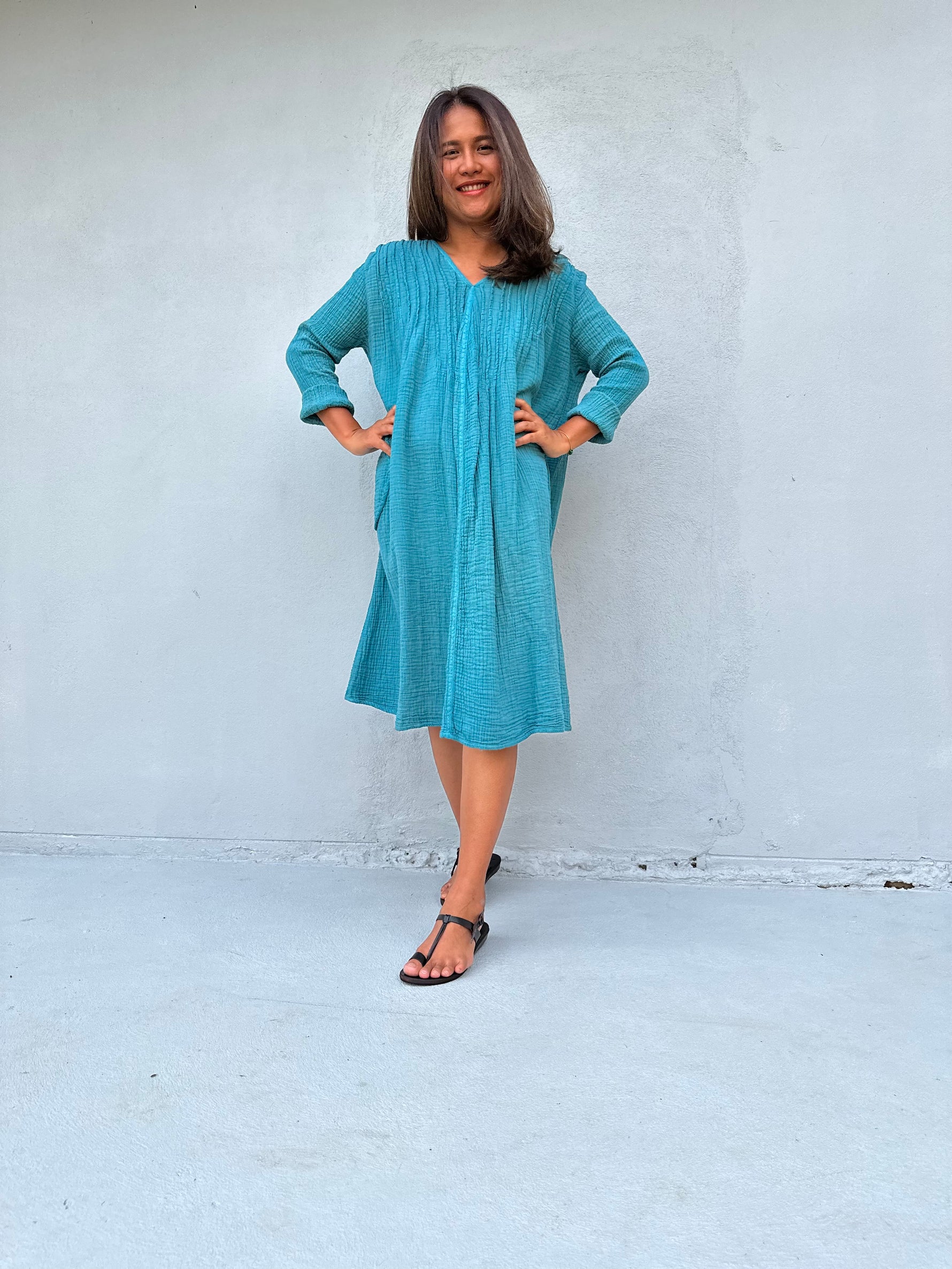 Turquoise Double Gauze Cotton Dress