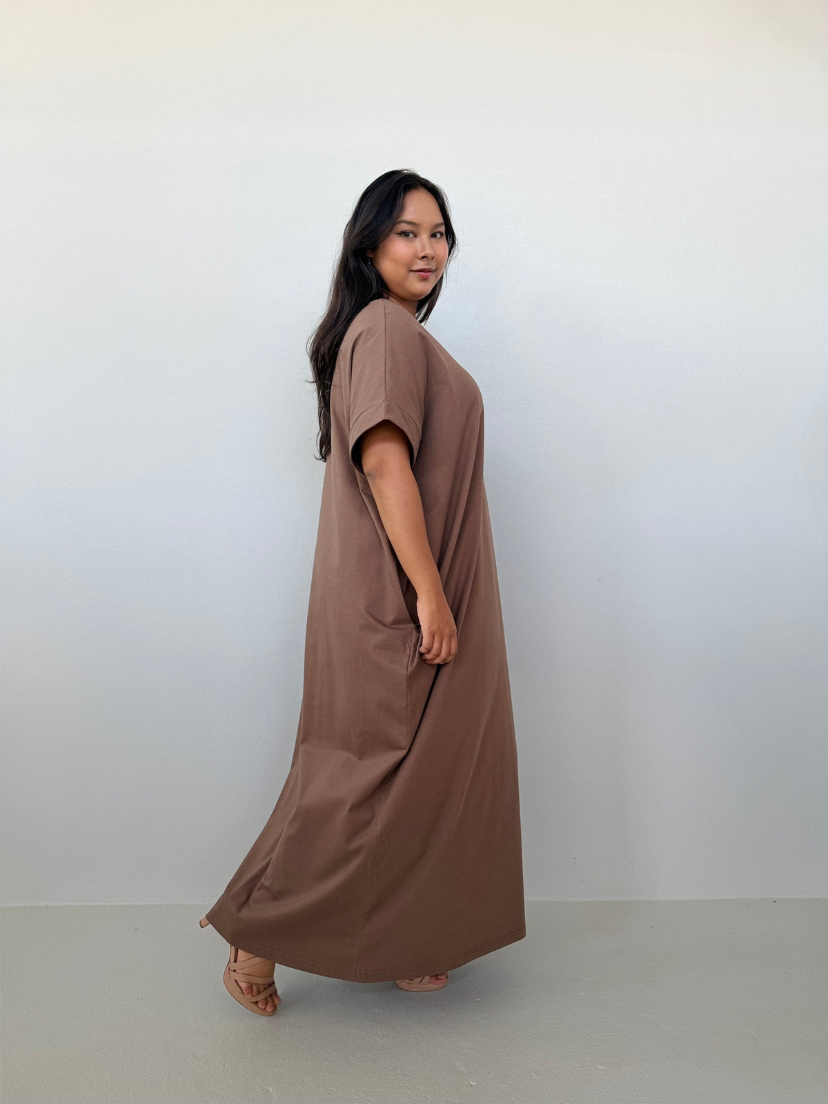 Mala Handworks Alice Jersey Cotton Kaftan in Mocha