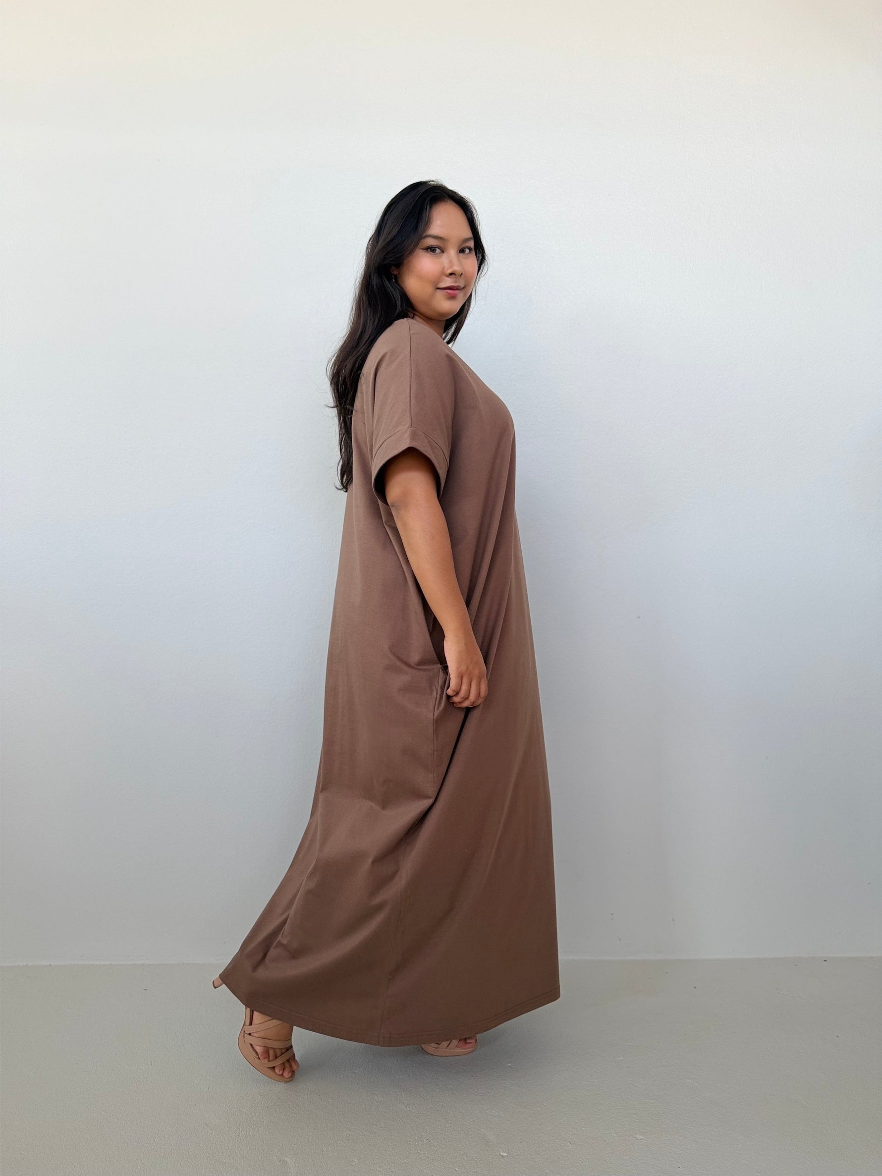 Mala Handworks Alice Jersey Cotton Kaftan in Mocha