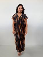 Mala Handworks Alisa Petite Cotton Kaftan in Black & Rust Tie Dye