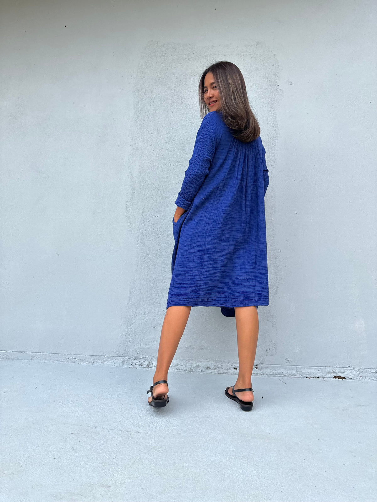 Mala Handworks Bree Double Gauze Cotton Dress in Sapphire