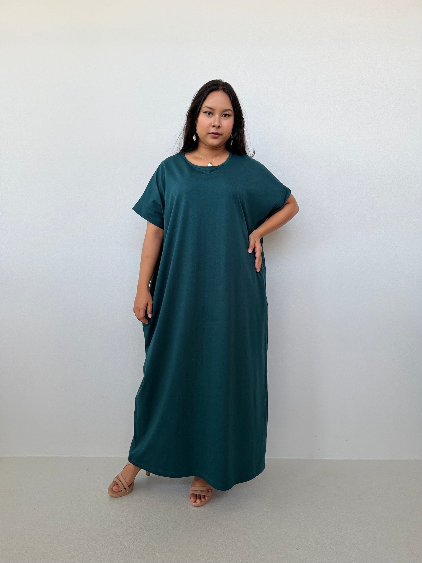 Mala Handworks Alice Jersey Cotton Kaftan in Petrol