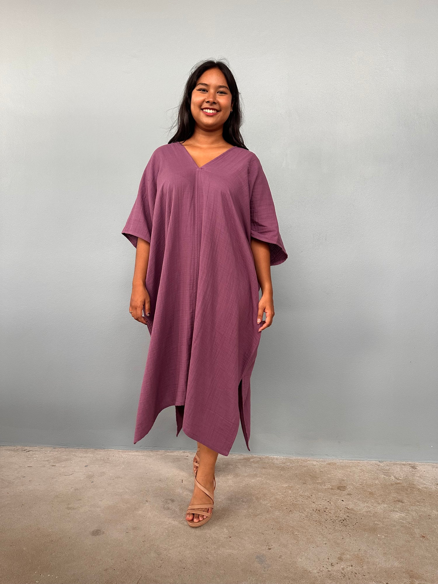 Skye Double Gauze Cotton Midi Kaftan in Yellow Turmeric