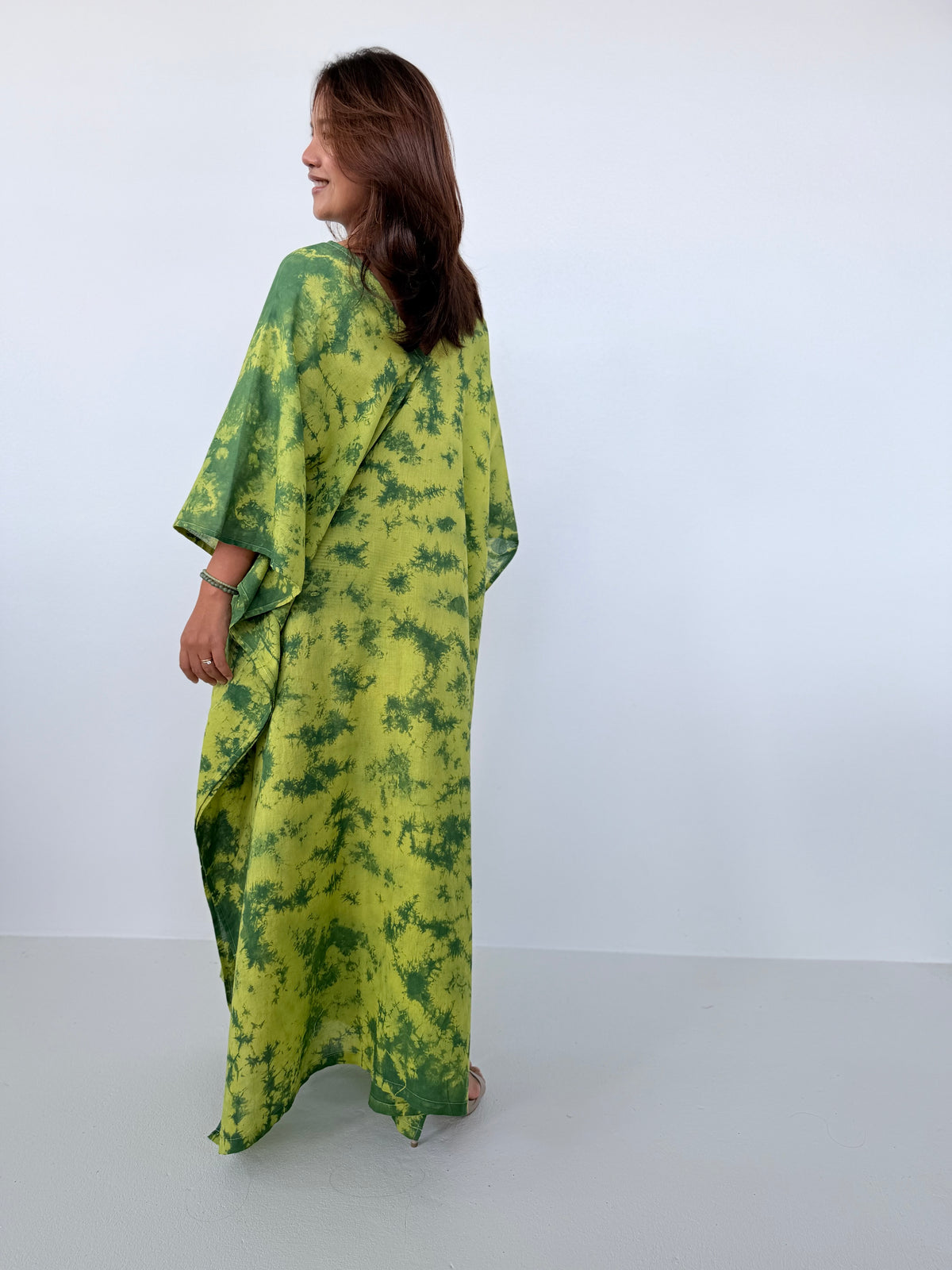 Mala Handworks Olena Cotton Kaftan in Lime Tie Dye