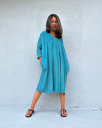 Mala Handworks Bree Double Gauze Cotton Dress in Turquoise