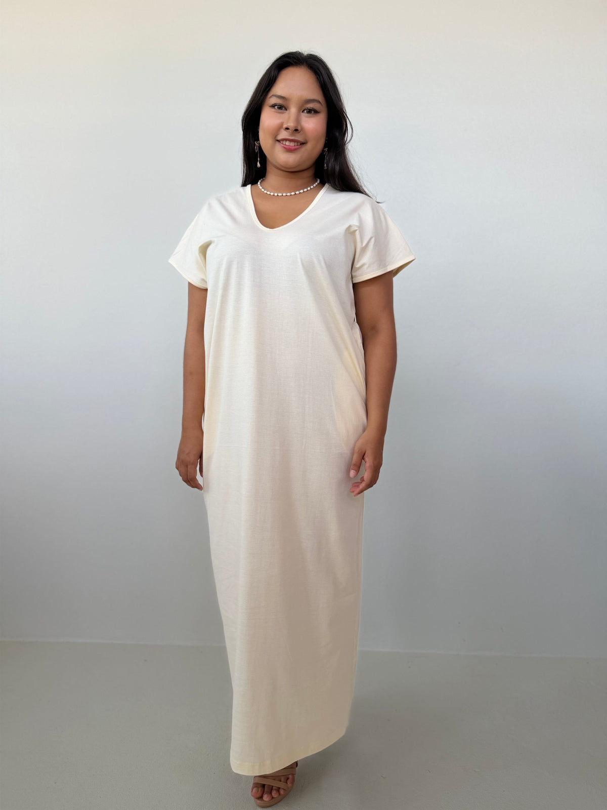 Mala Handworks Alisa Petite Cotton Kaftan in Cream