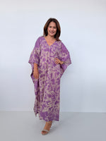 Mala Handworks Olena Cotton Kaftan in Purple & Tan Tie Dye