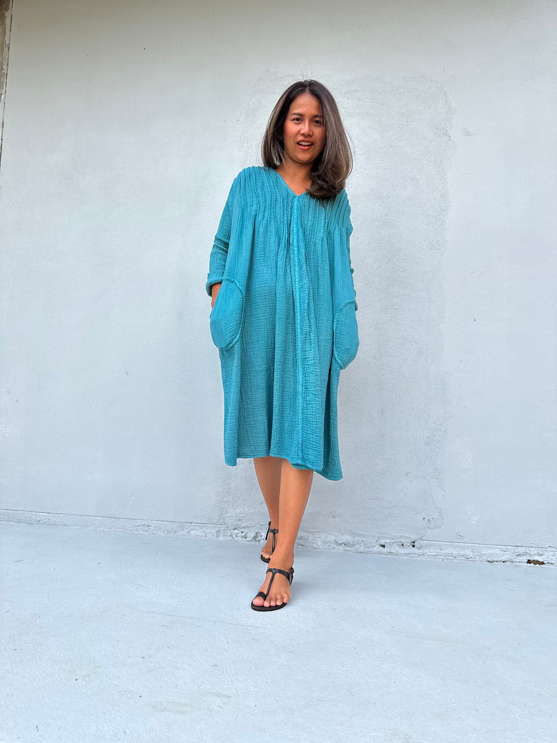 Turquoise Double Gauze Cotton Dress