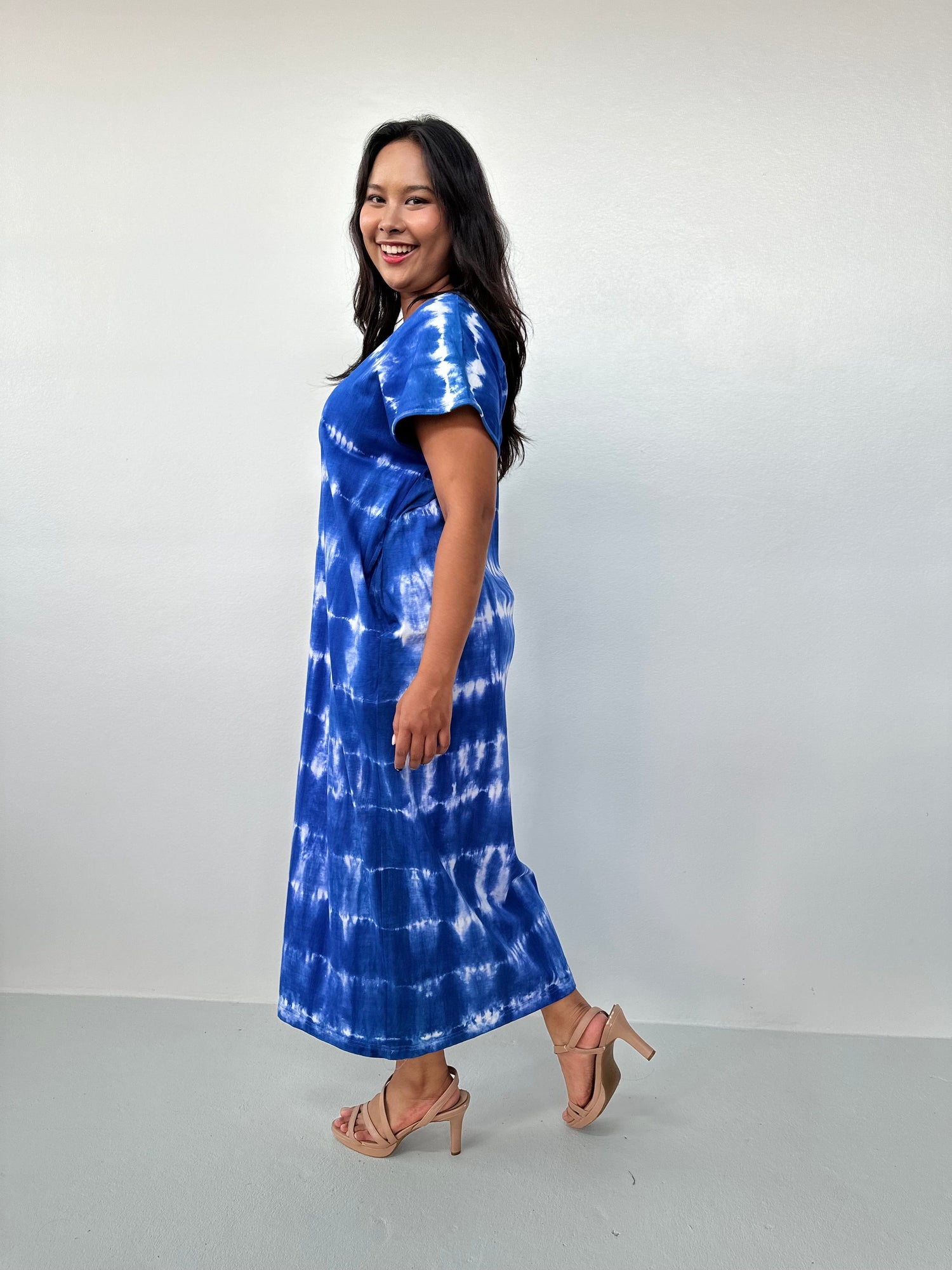 Alisa Petite Cotton Kaftan in Sapphire Tie Dye
