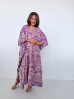 Mala Handworks Olena Cotton Kaftan in Purple & Tan Tie Dye