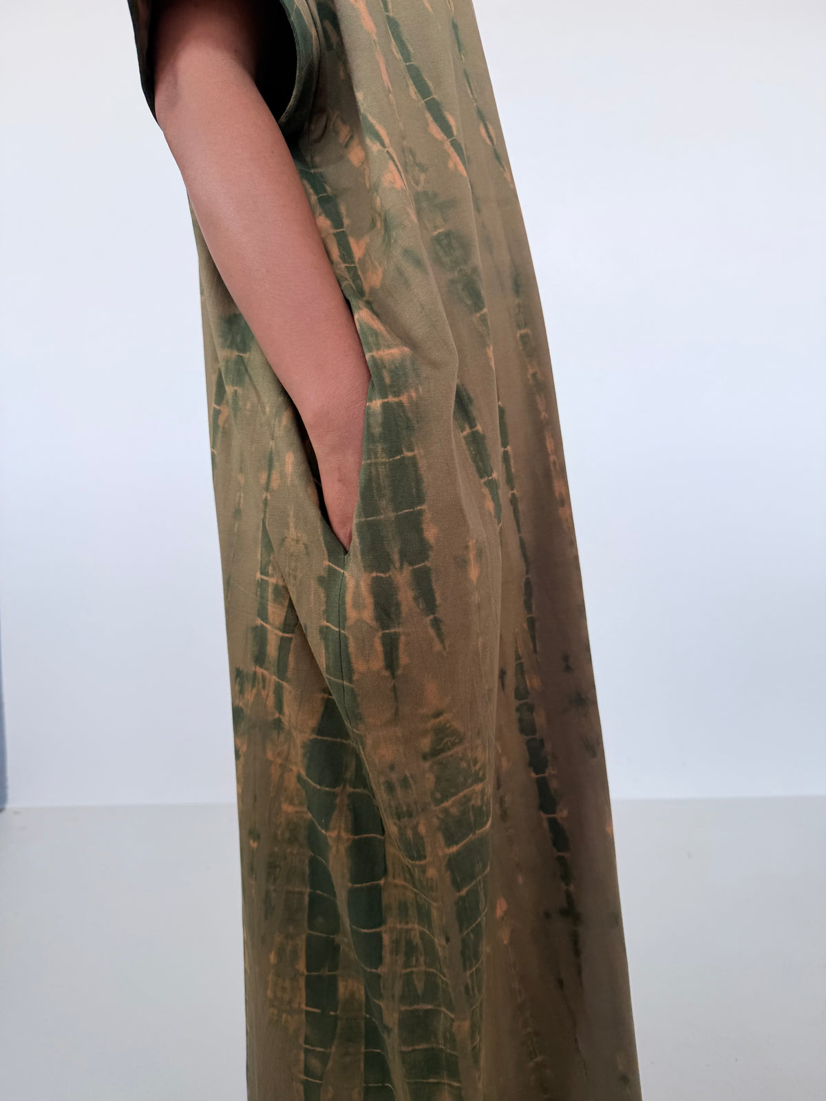 Mala Handworks Alice Jersey Cotton Kaftan in Olive Tie Dye