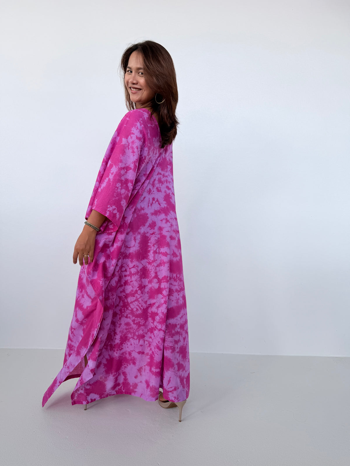 Mala Handworks Olena Cotton Kaftan in Fuchsia Tie Dye