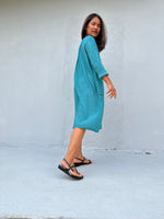 Mala Handworks Bree Double Gauze Cotton Dress in Turquoise