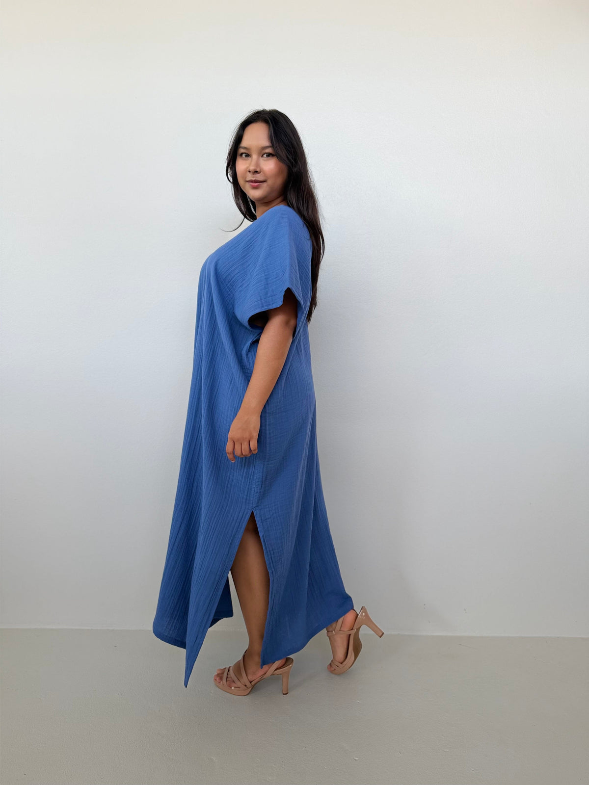 Mala Handworks Gloria Cotton Kaftan in Cornflower