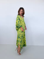 Mala Handworks Olena Cotton Kaftan in Lime Tie Dye