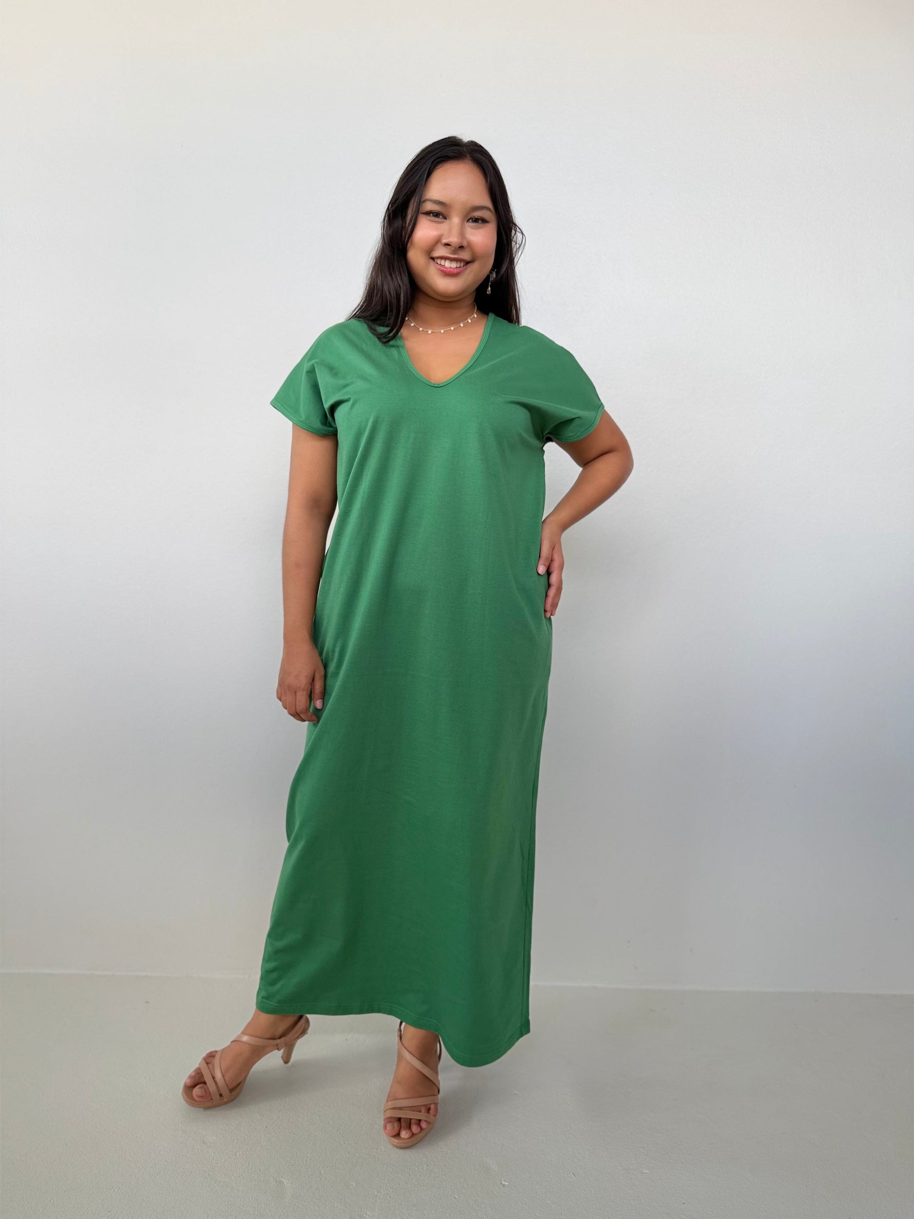 Mala Handworks Alisa Petite Cotton Kaftan in Emerald