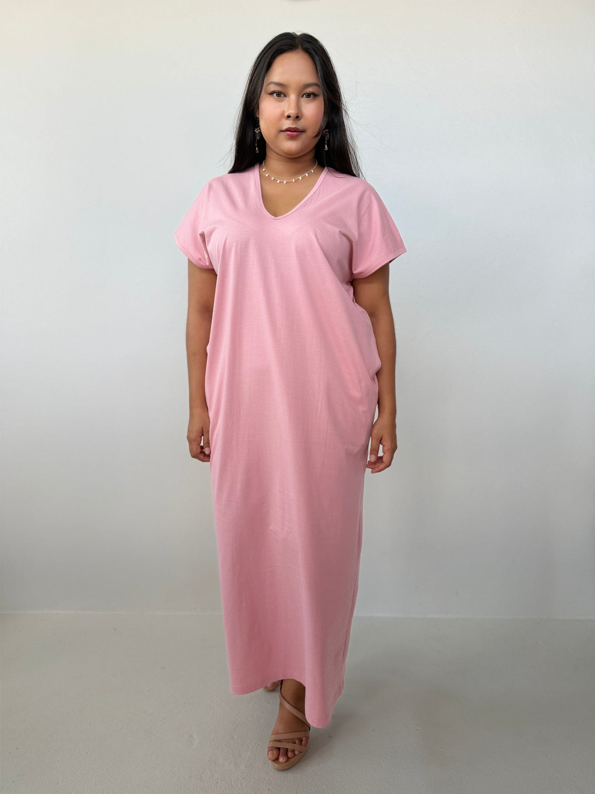 Mala Handworks Alisa Petite Cotton Kaftan in Bubblegum