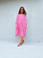 Mala Handworks Bree Double Gauze Cotton Dress in Pink